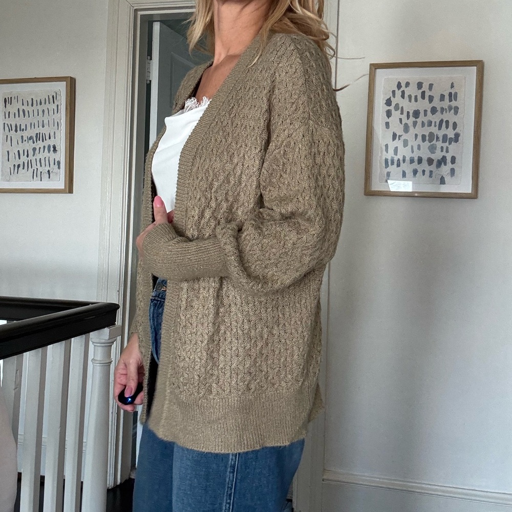 Rylee + Cru Textured Knit Open Front Cardigan Sweater Taupe Size S - Picture 2 of 8